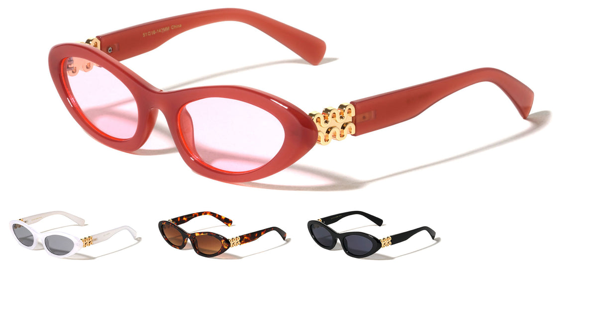 Wavy Line Hinge Accent Fashion Retro Oval Cat Eye Wholesale Sunglasses