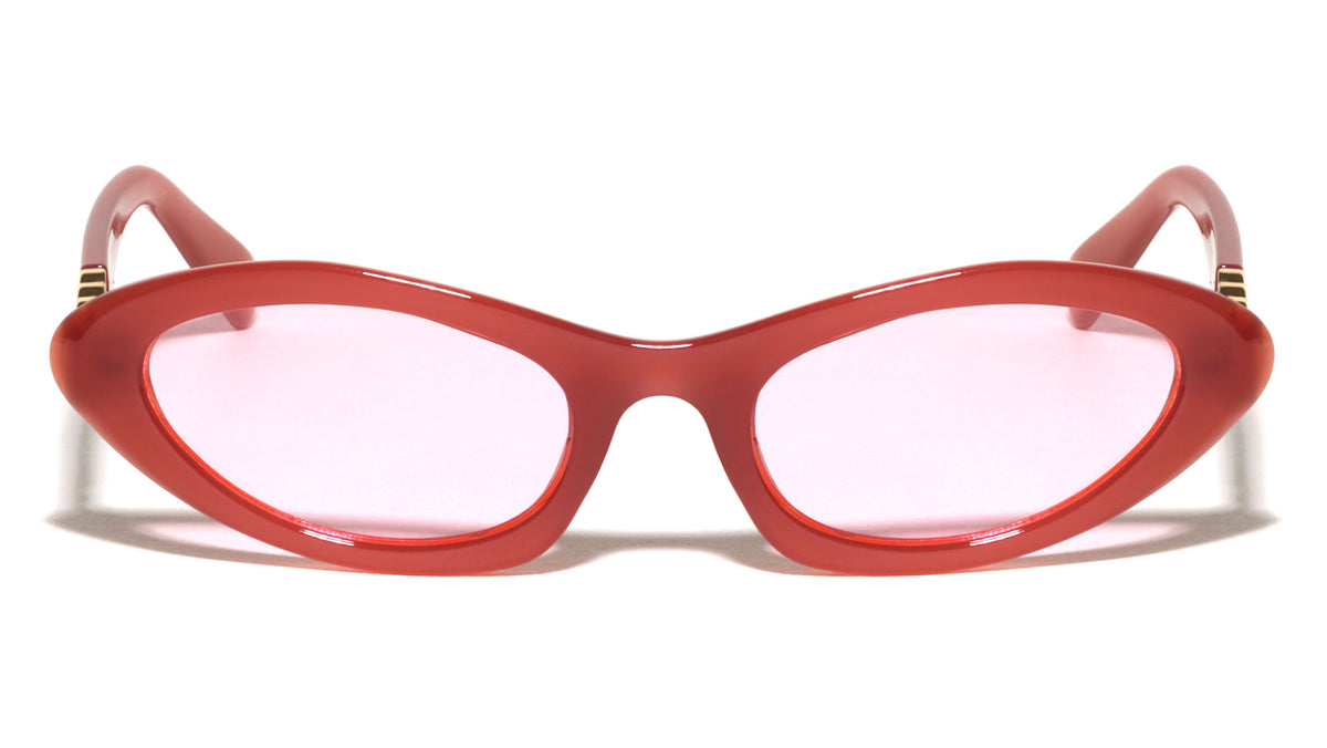 Wavy Line Hinge Accent Fashion Retro Oval Cat Eye Wholesale Sunglasses