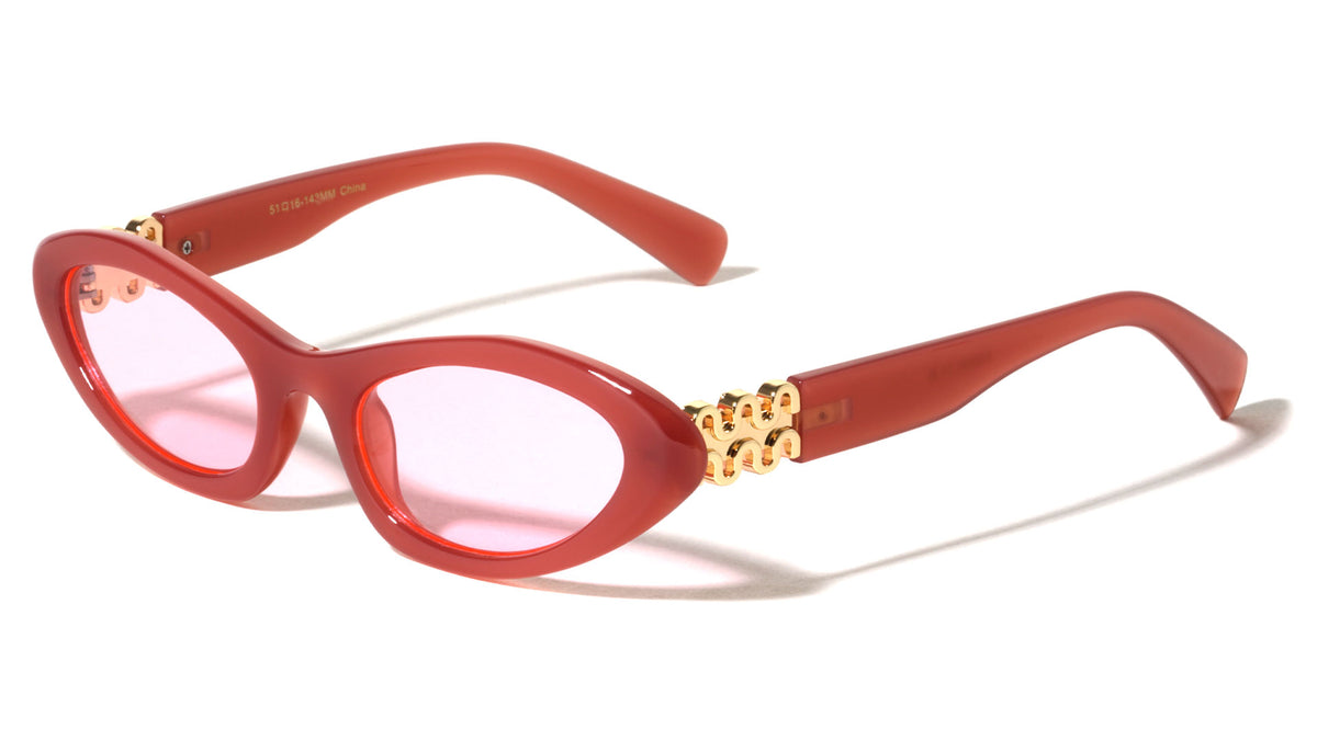 Wavy Line Hinge Accent Fashion Retro Oval Cat Eye Wholesale Sunglasses