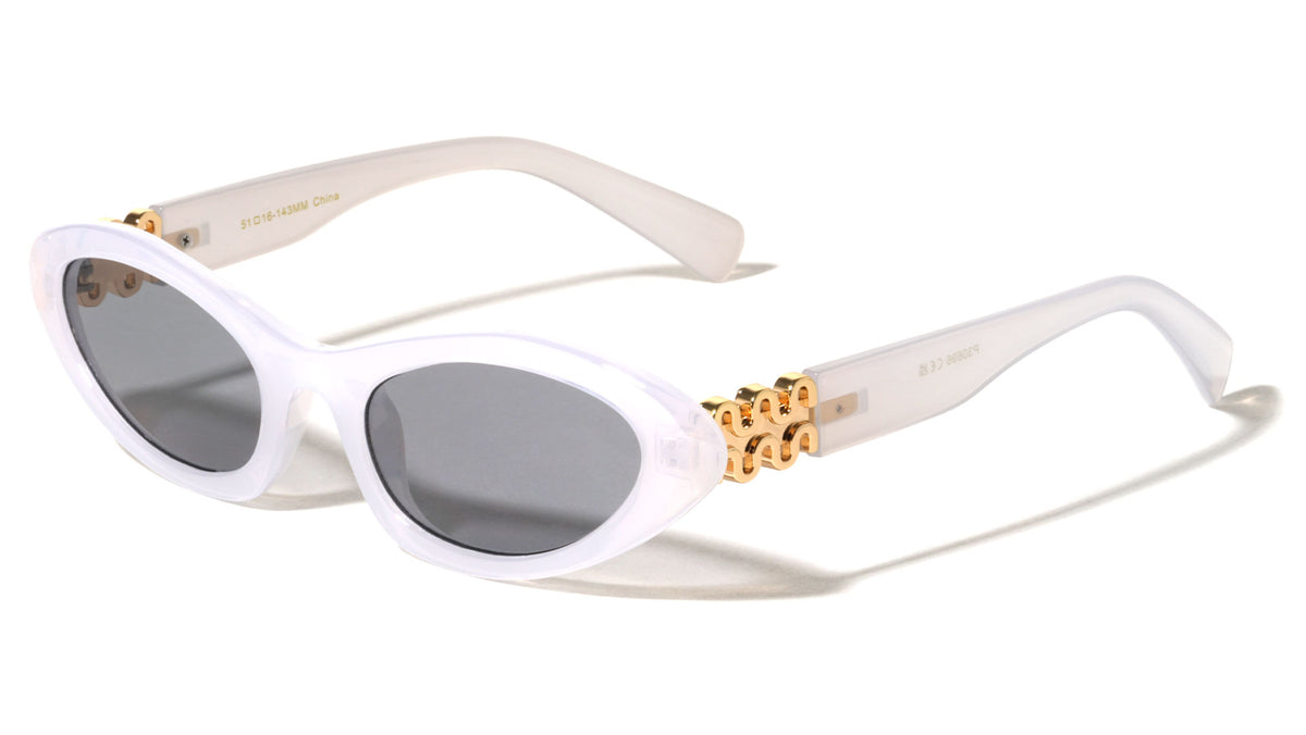 Wavy Line Hinge Accent Fashion Retro Oval Cat Eye Wholesale Sunglasses