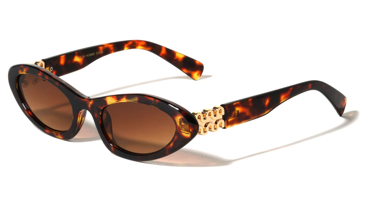 Wavy Line Hinge Accent Fashion Retro Oval Cat Eye Wholesale Sunglasses