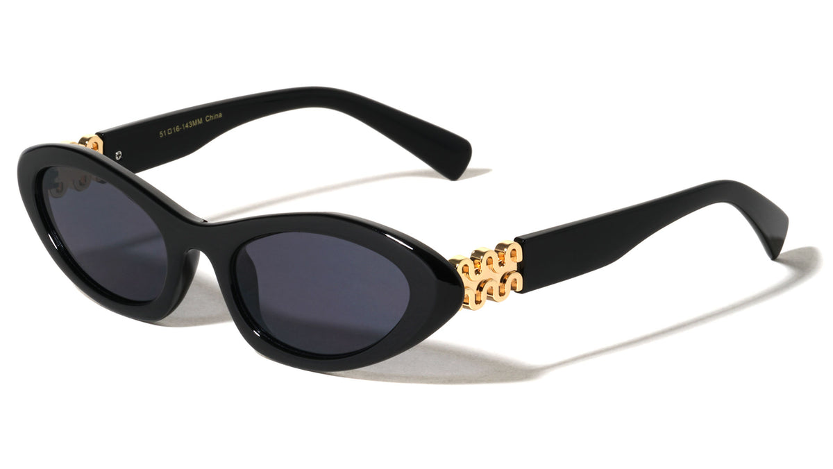 Wavy Line Hinge Accent Fashion Retro Oval Cat Eye Wholesale Sunglasses