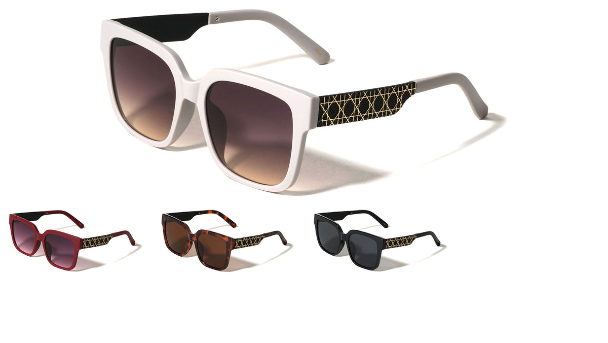 Line Pattern Temple Accent Oversized Squared Butterfly Wholesale Sunglasses