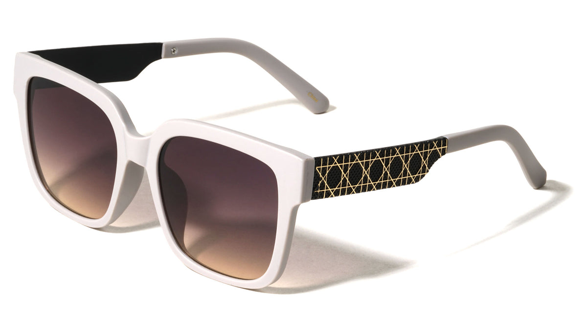 Line Pattern Temple Accent Oversized Squared Butterfly Wholesale Sunglasses