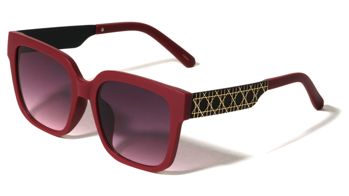 Line Pattern Temple Accent Oversized Squared Butterfly Wholesale Sunglasses