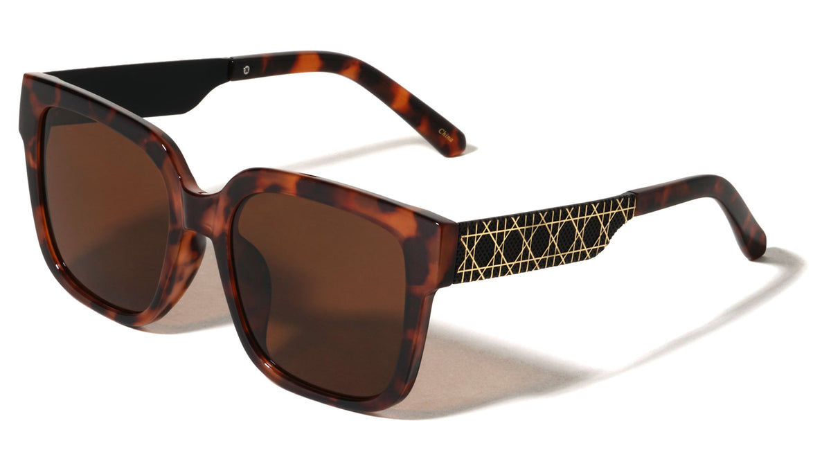 Line Pattern Temple Accent Oversized Squared Butterfly Wholesale Sunglasses