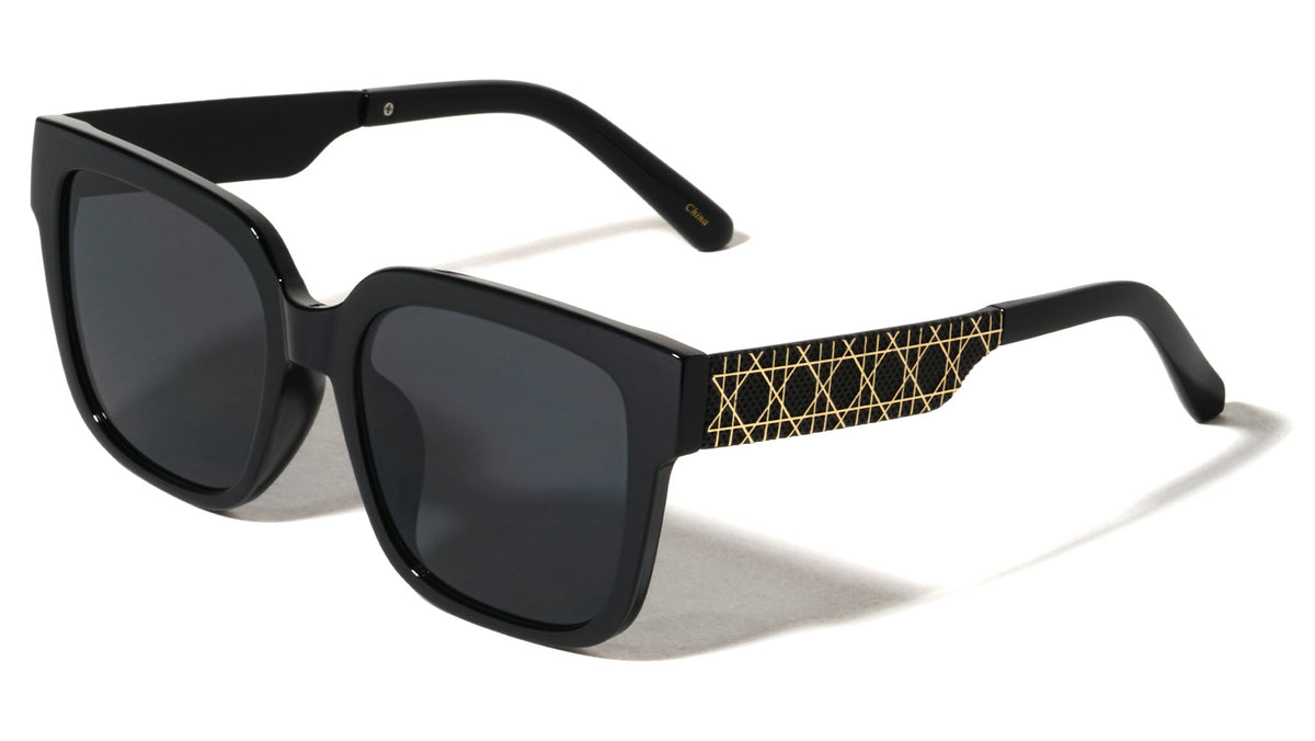 Line Pattern Temple Accent Oversized Squared Butterfly Wholesale Sunglasses