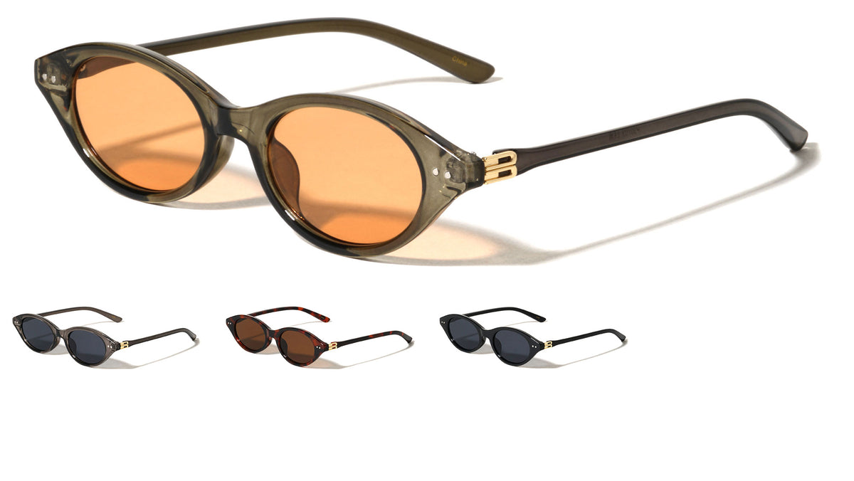 Two Bracket Temple Accent Retro Oval Cat Eye Wholesale Sunglasses