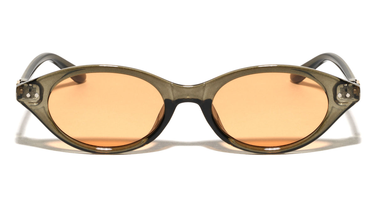 Two Bracket Temple Accent Retro Oval Cat Eye Wholesale Sunglasses