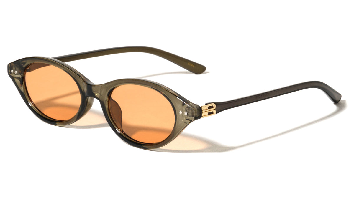 Two Bracket Temple Accent Retro Oval Cat Eye Wholesale Sunglasses