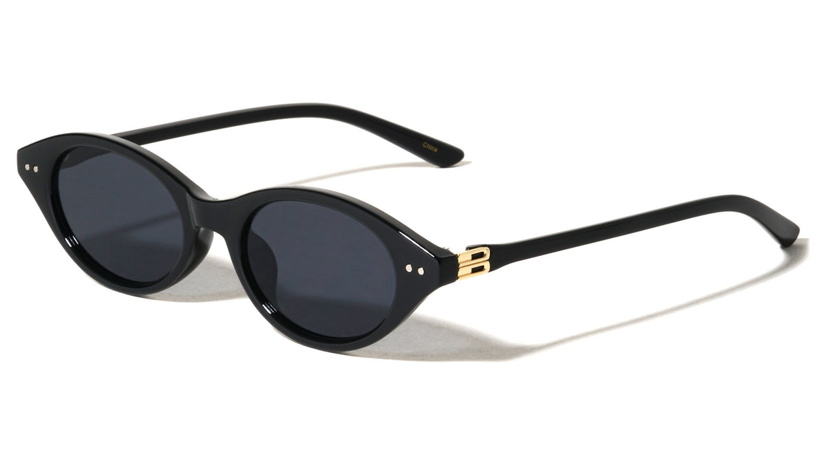 Two Bracket Temple Accent Retro Oval Cat Eye Wholesale Sunglasses