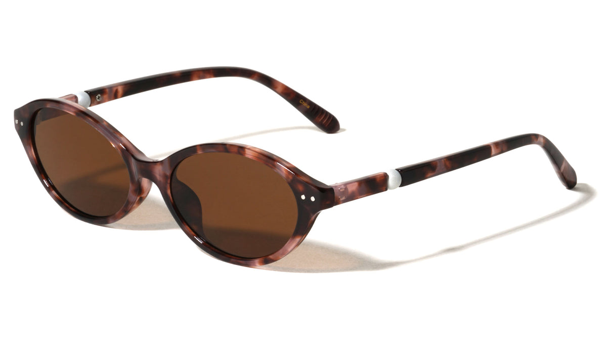 Pearl Temple Accent Retro Fashion Oval Wholesale Sunglasses