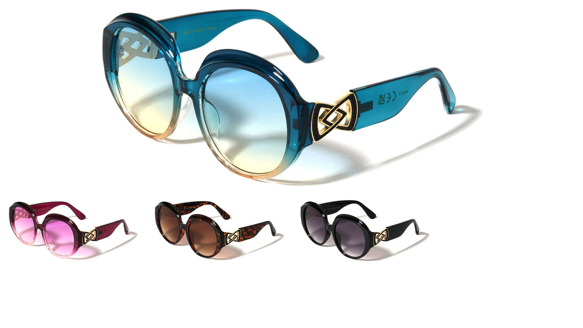 Triangle Infinity Hinge Accent Oversized Round Butterfly Wholesale Sunglasses