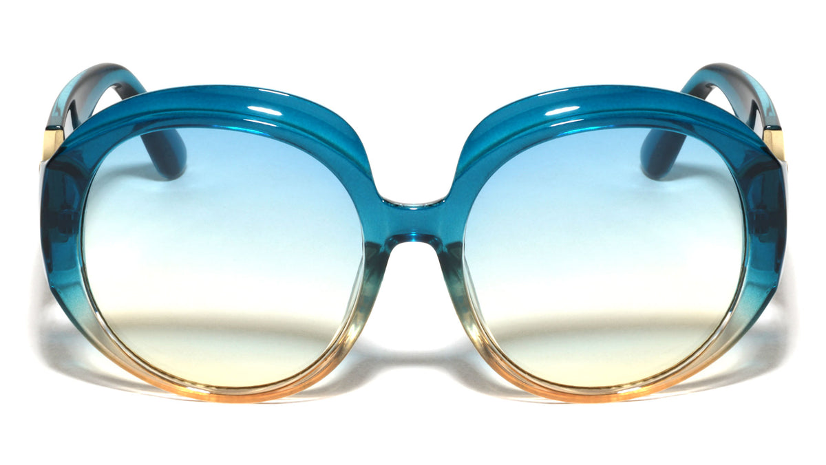 Triangle Infinity Hinge Accent Oversized Round Butterfly Wholesale Sunglasses