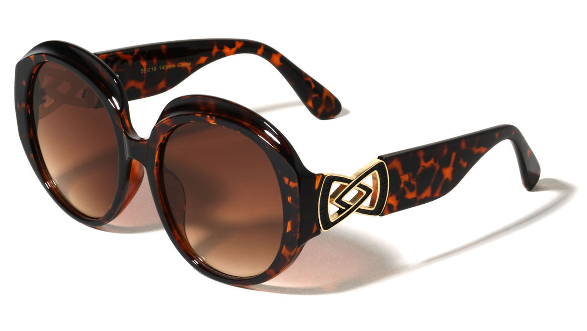 Triangle Infinity Hinge Accent Oversized Round Butterfly Wholesale Sunglasses