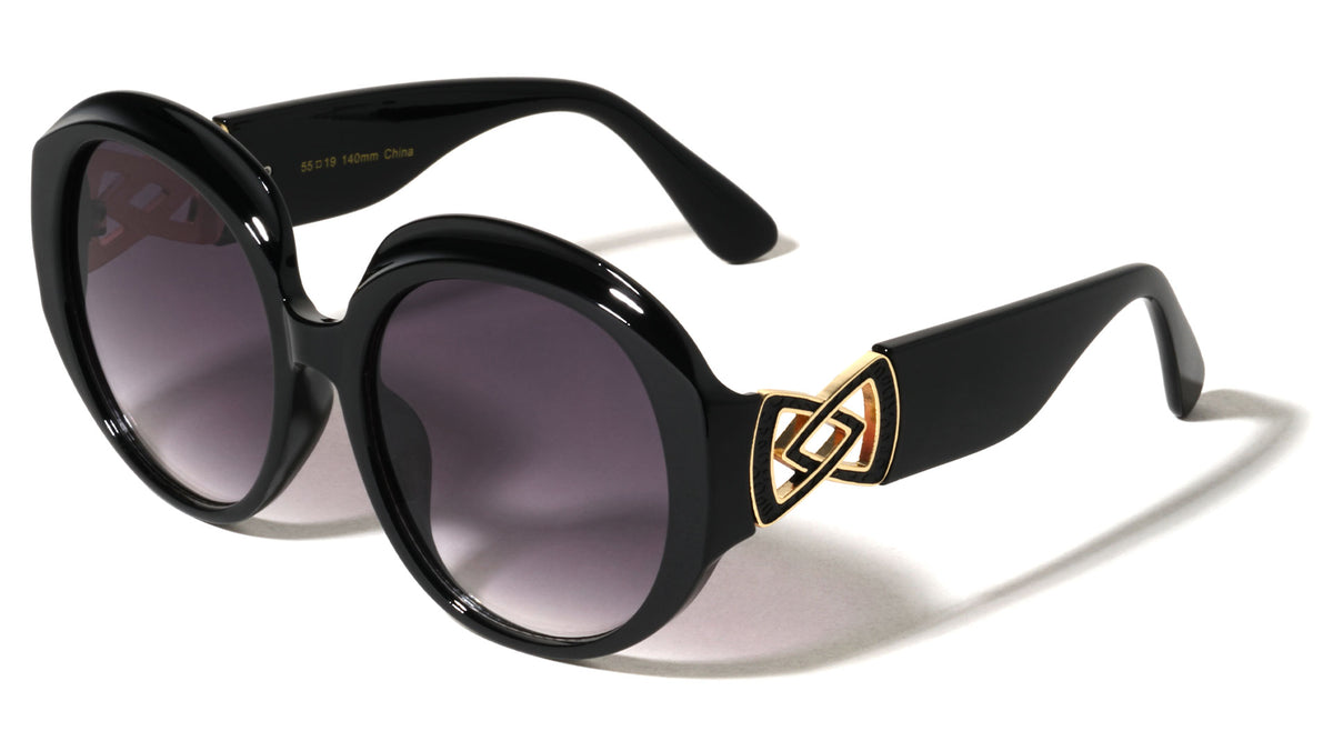 Triangle Infinity Hinge Accent Oversized Round Butterfly Wholesale Sunglasses