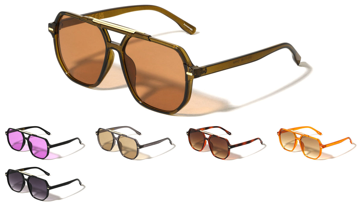 Frontal Metal Accent Geometric Modern Aviators Wholesale Sunglasses