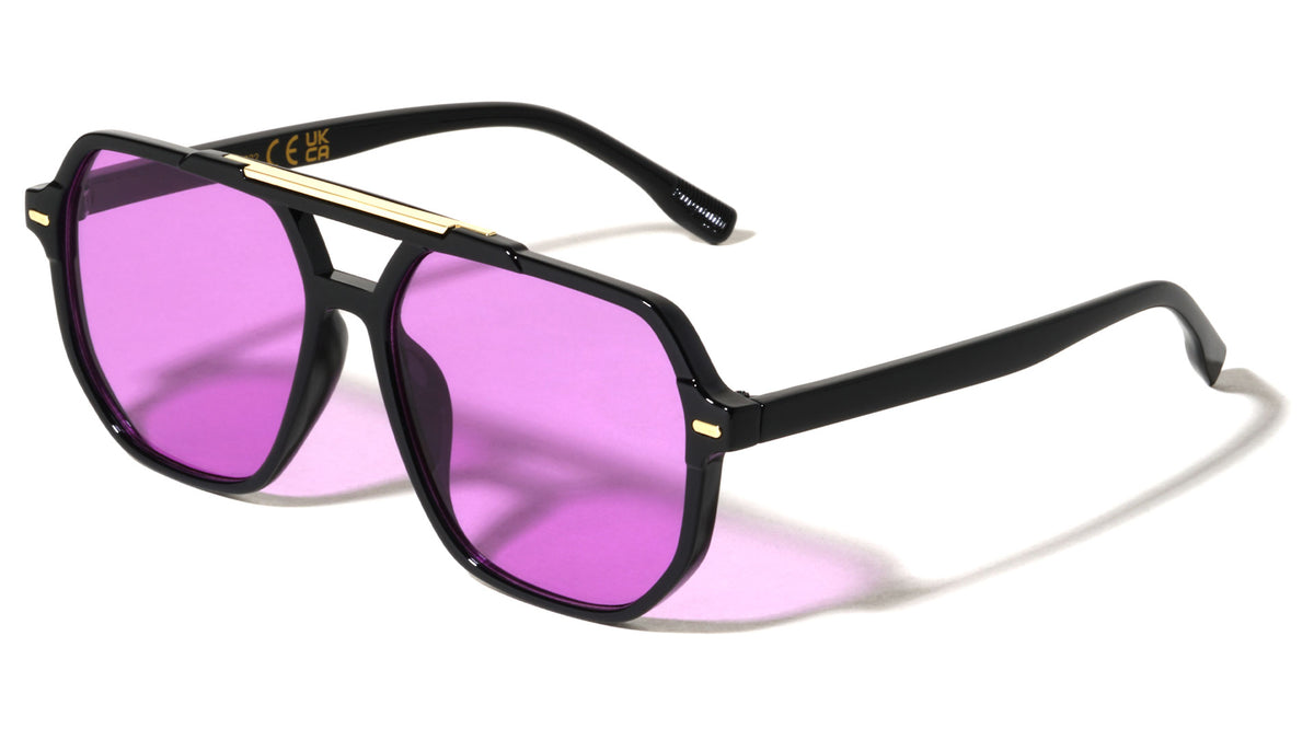 Frontal Metal Accent Geometric Modern Aviators Wholesale Sunglasses