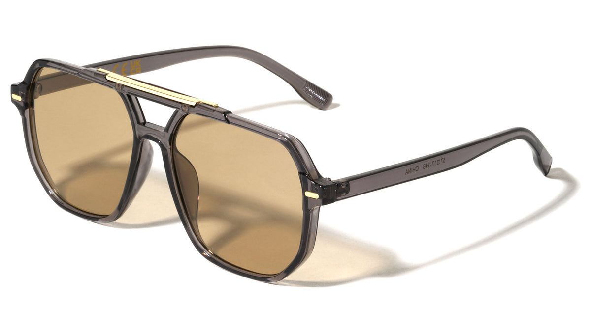 Frontal Metal Accent Geometric Modern Aviators Wholesale Sunglasses