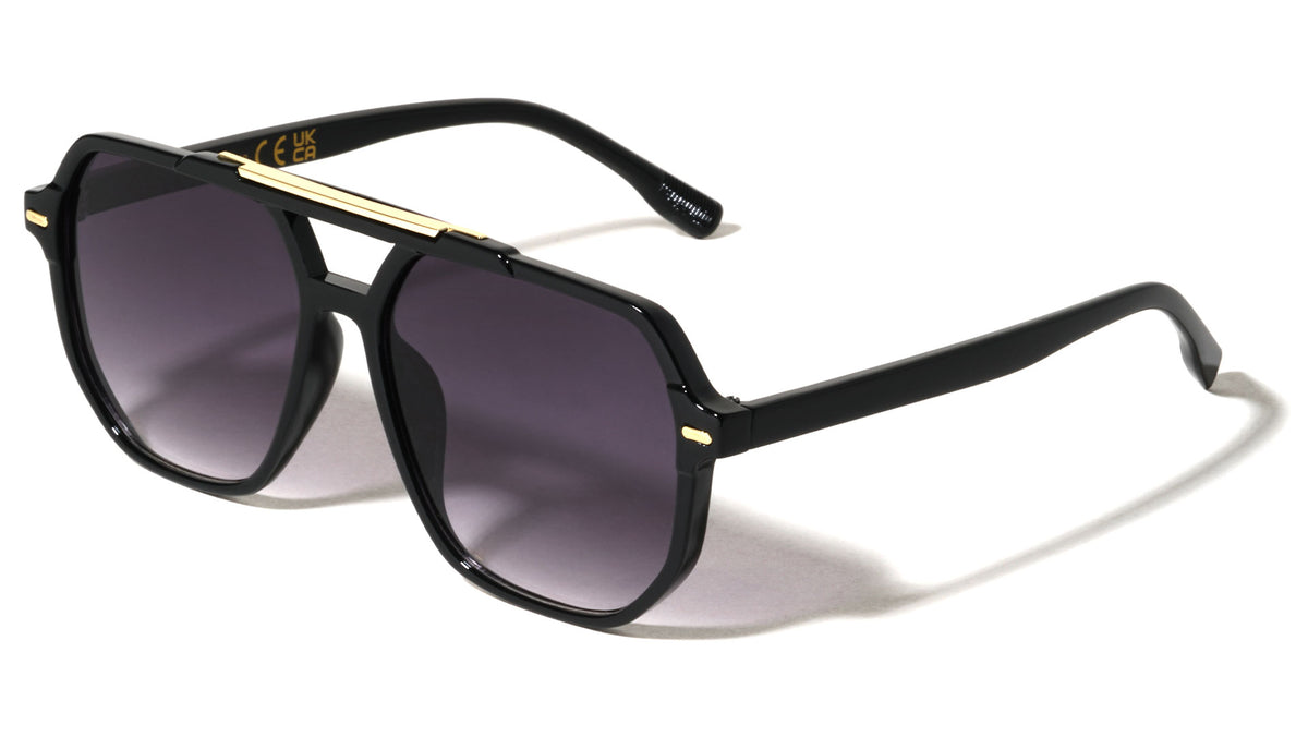 Frontal Metal Accent Geometric Modern Aviators Wholesale Sunglasses