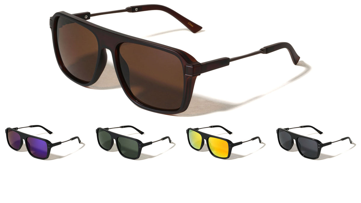 Solid Nose Bridge Modern Square Aviators Wholesale Sunglasses