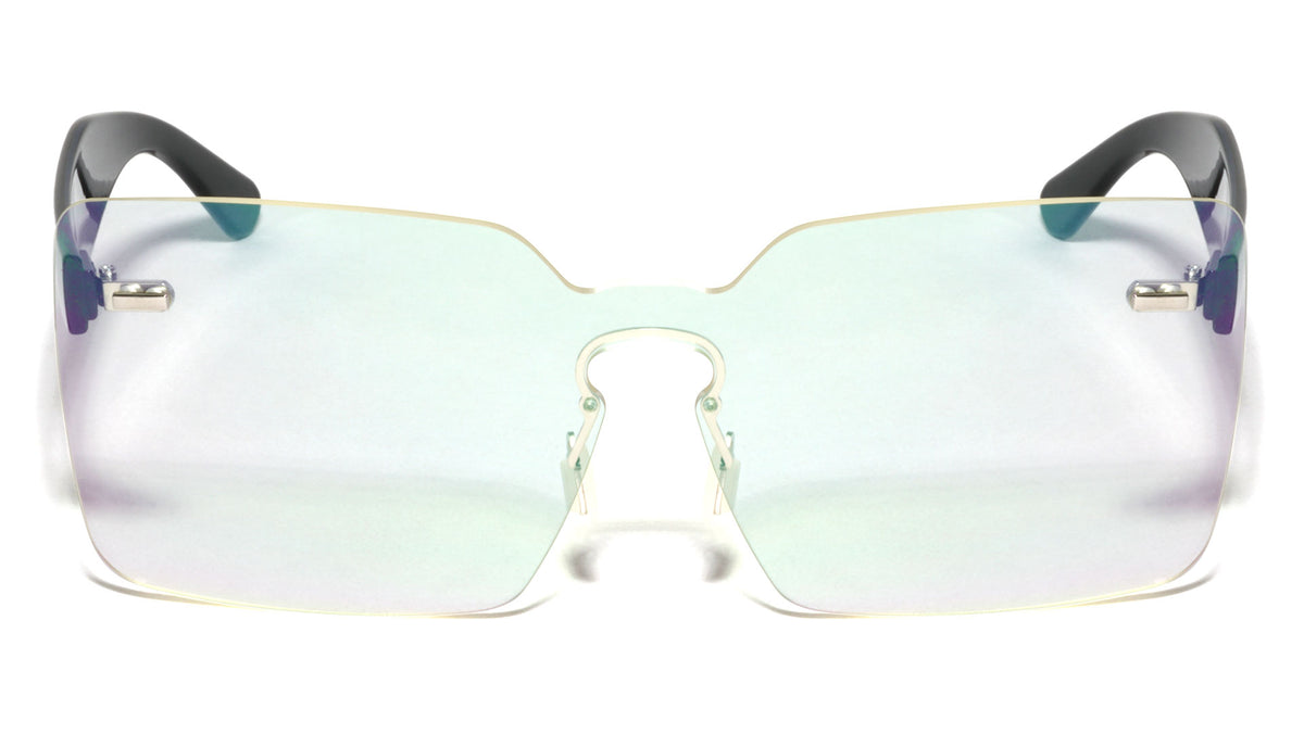 Rimless One Piece Shield Keyhole Nose Bridge Clear Lens Squared Butterfly Wholesale Bulk Glasses