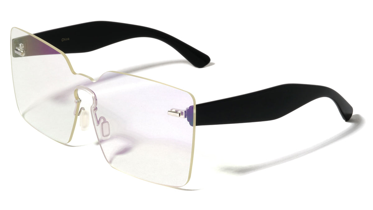 Rimless One Piece Shield Keyhole Nose Bridge Clear Lens Squared Butterfly Wholesale Bulk Glasses