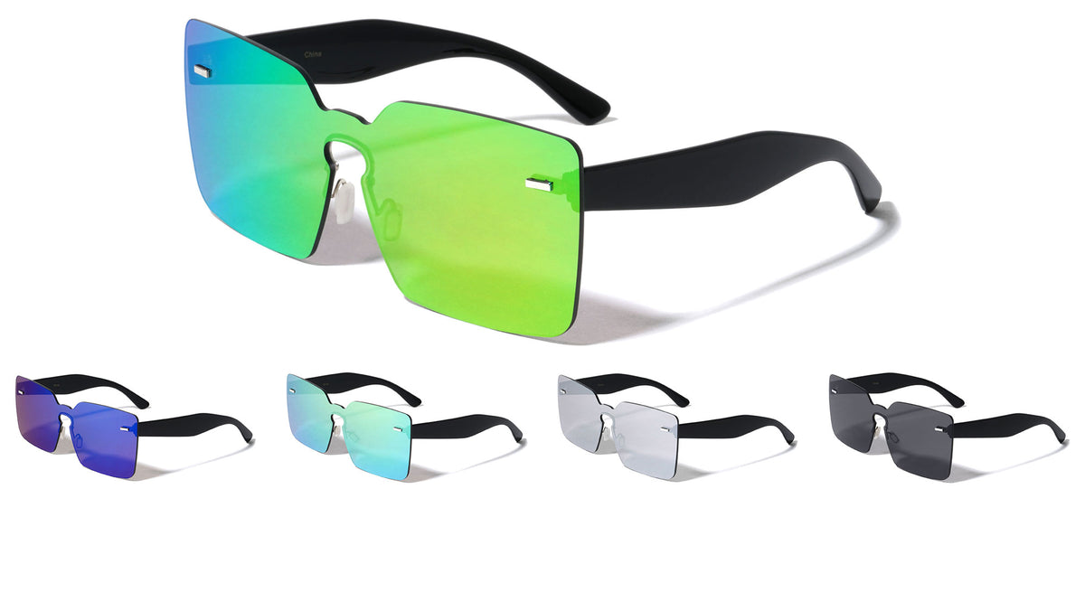 Squared Rimless Solid One Piece Color Mirror Wholesale Sunglasses