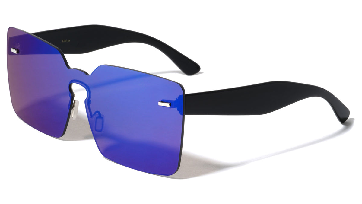 Squared Rimless Solid One Piece Color Mirror Wholesale Sunglasses