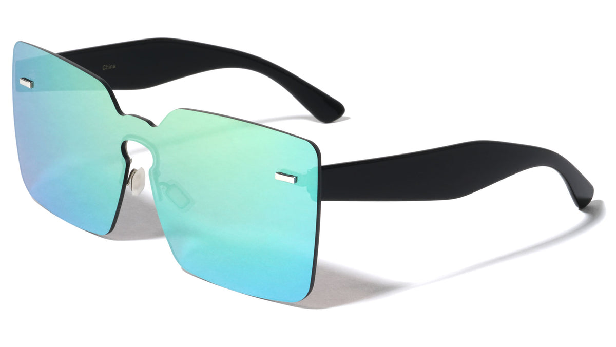 Squared Rimless Solid One Piece Color Mirror Wholesale Sunglasses