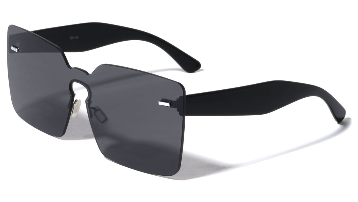 Squared Rimless Solid One Piece Color Mirror Wholesale Sunglasses