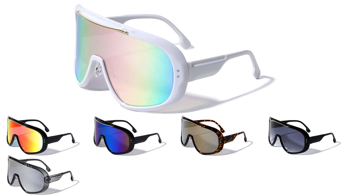 Oversized Color Mirror Shield Wholesale Sunglasses