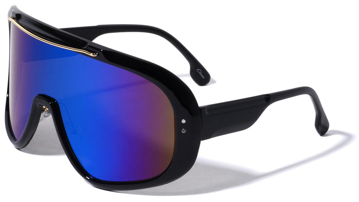 Oversized Color Mirror Shield Wholesale Sunglasses