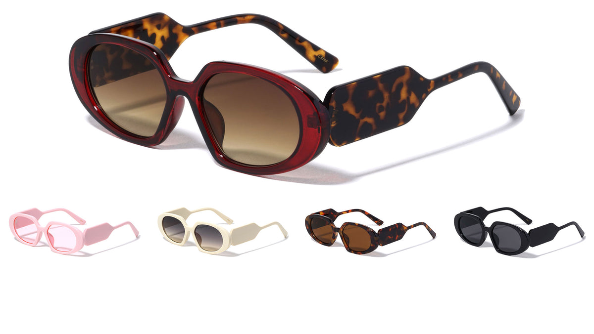 Tapered Thick Temple Wide Semi Oval Wholesale Sunglasses
