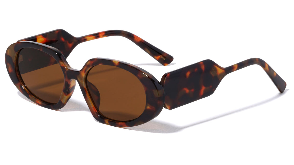 Tapered Thick Temple Wide Semi Oval Wholesale Sunglasses