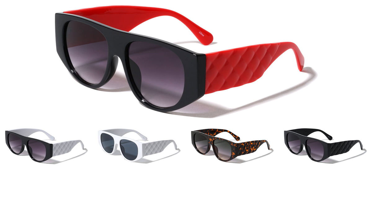 Rhombus Temple Pattern Flat Top D Frame Wholesale Sunglasses