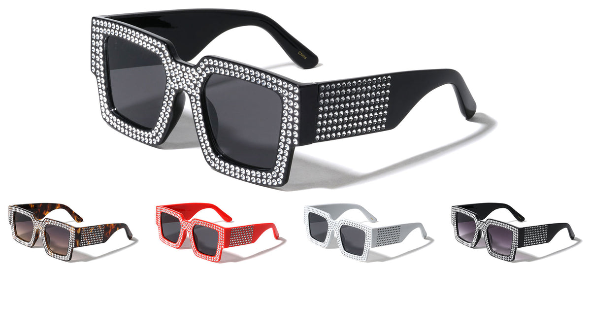 Faux Rhinestone Oversized Square Wholesale Sunglasses