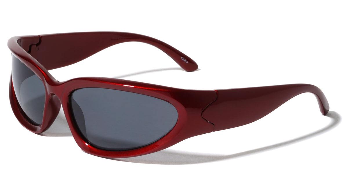 Chrome Color Frame Oval Wrap Around Wholesale Sunglasses