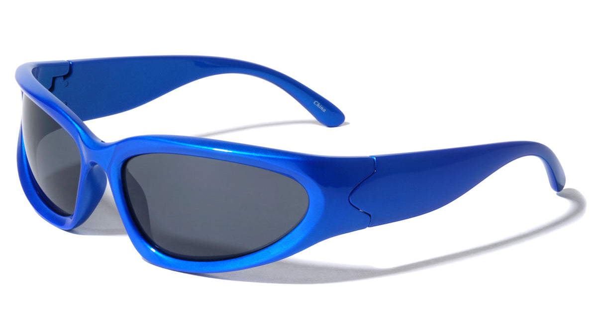 Chrome Color Frame Oval Wrap Around Wholesale Sunglasses