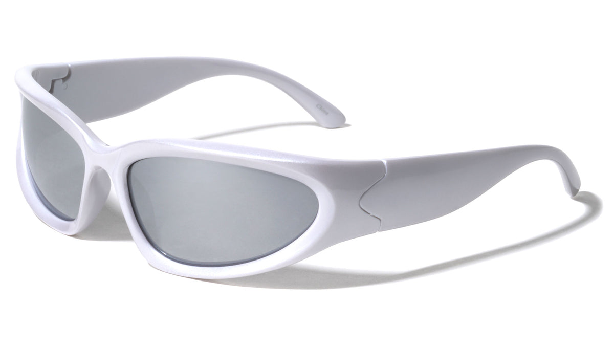 Chrome Color Frame Oval Wrap Around Wholesale Sunglasses