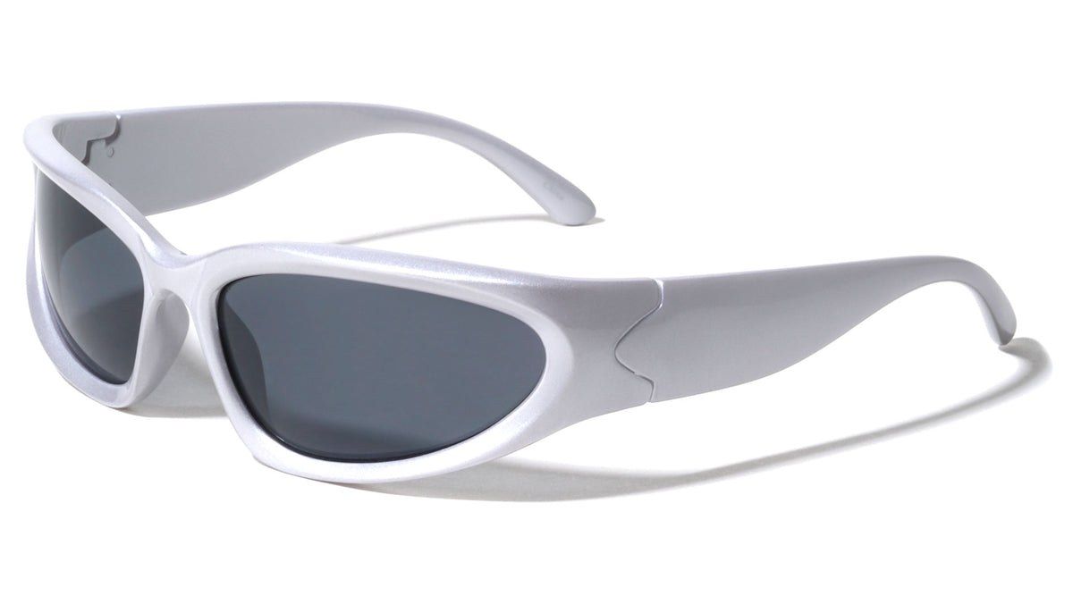 Chrome Color Frame Oval Wrap Around Wholesale Sunglasses