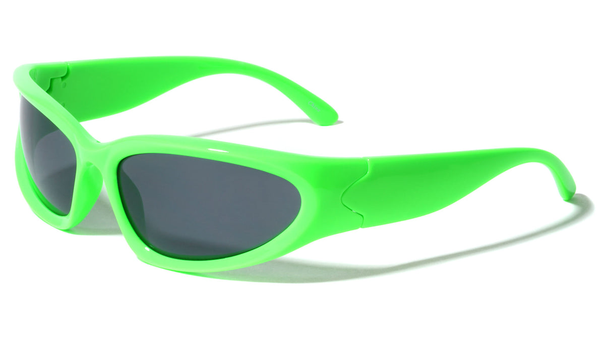 Neon Color Frame Oval Wrap Around Wholesale Sunglasses