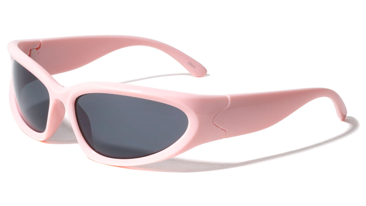 Neon Color Frame Oval Wrap Around Wholesale Sunglasses