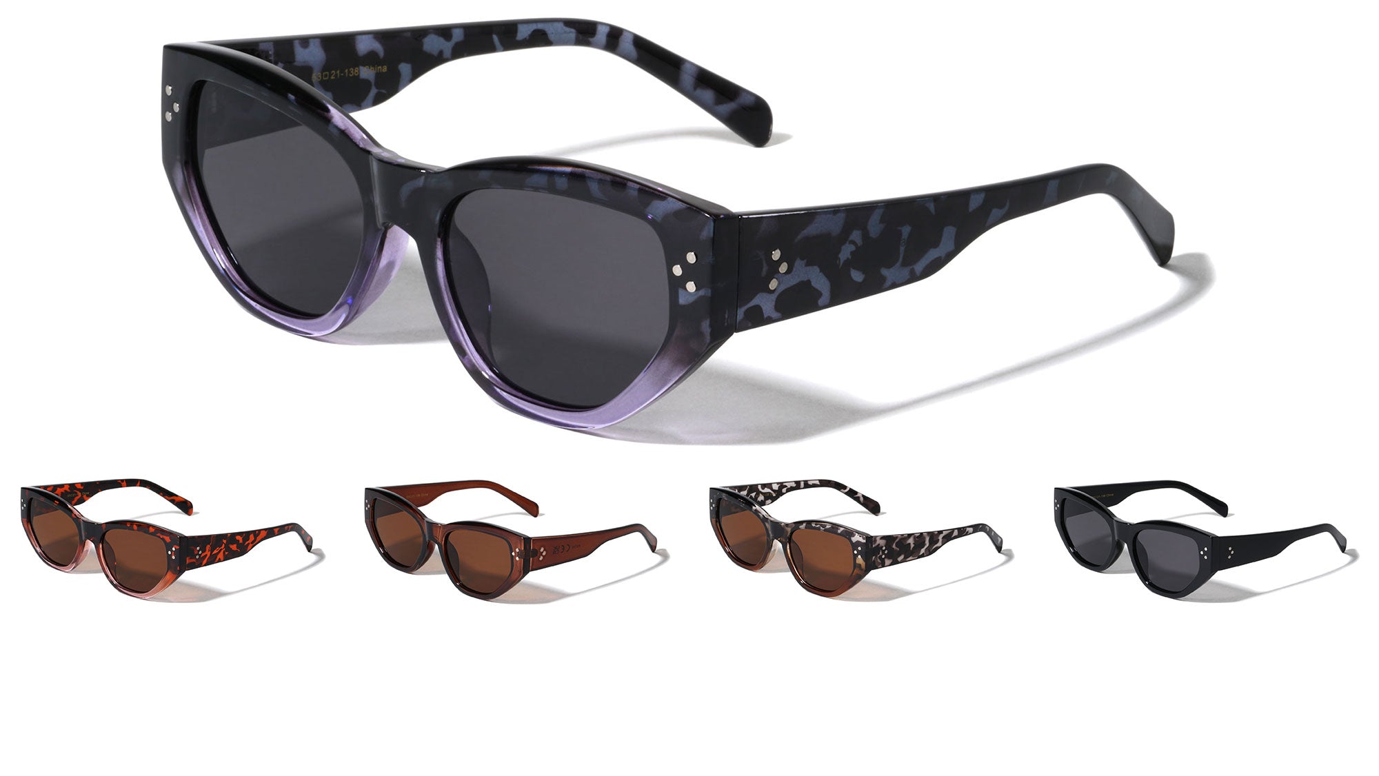 Two Dot Stud Temple Triangular Lens Retro Cat Eye Wholesale Sunglasses