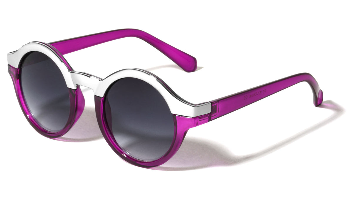 Solid Brow Line Retro Round  Wholesale Bulk Sunglasses