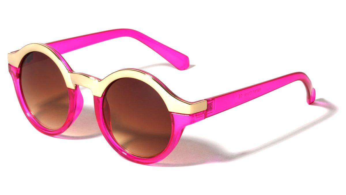 Solid Brow Line Retro Round  Wholesale Bulk Sunglasses