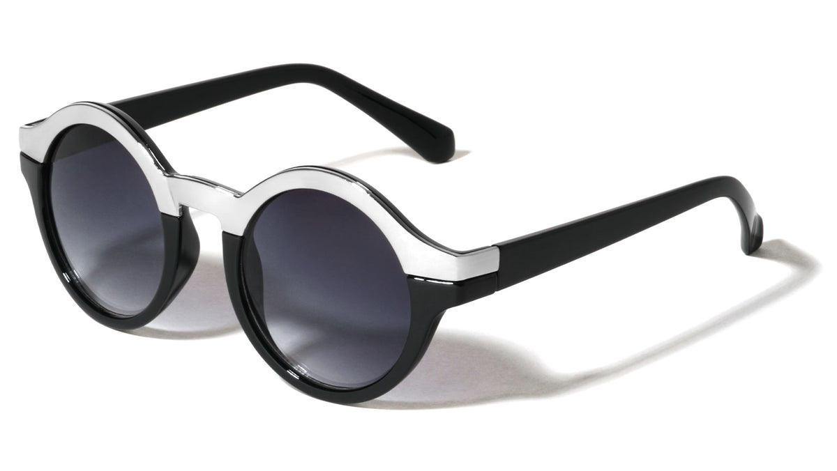 Solid Brow Line Retro Round  Wholesale Bulk Sunglasses