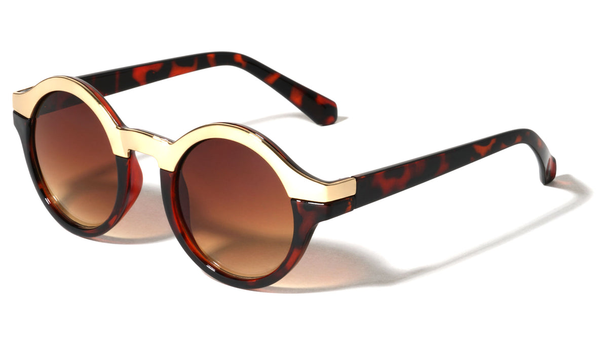 Solid Brow Line Retro Round  Wholesale Bulk Sunglasses