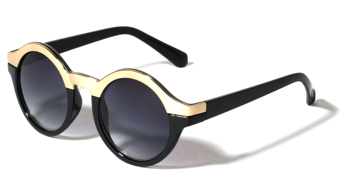 Solid Brow Line Retro Round  Wholesale Bulk Sunglasses