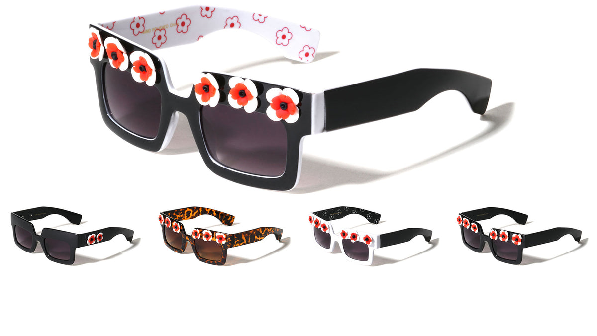 Squared Flower Accent Wholesale Sunglasses